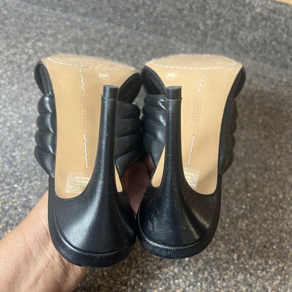 Vince Camuto Women's Sz 8.5 M Black Leather Stiletto Heels Open Toe Slip On Mule - Picture 8 of 11